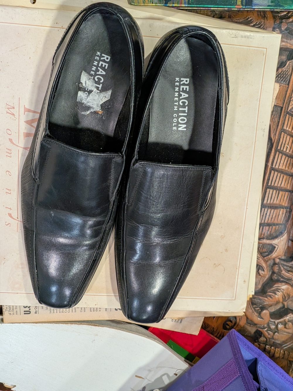 Kenneth Cole Reaction Men’s Black Leather Slip-On Loafers